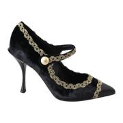 Guld Broderede Mary Jane Pumps