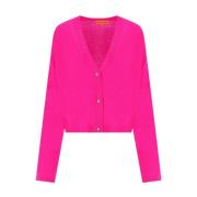 Fuchsia Silkeblandings Cardigan med Juvelknapper