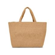 Raffia Tote Bag med Broderet Logo