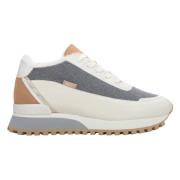 Kvinders Beige & Grå Læder Lav-Top Sneakers med Pels til Vinter ER0011...