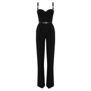 Sort Jumpsuit i Sort Crepe med Hjerteudringning