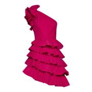 Fuchsia One-Shoulder Ruffled Kjole