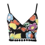 Symbol Print Crop Top med Pomponer