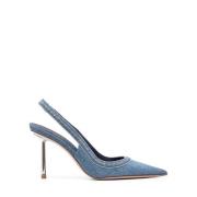 Blå Denim Slingback Stiletto Hæle