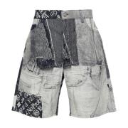 Patchwork Denim Shorts Blå Jacquard