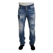 Blå Tattered Straight Fit Denim Jeans