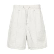 Beige Linen Blend Twill Shorts