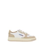 Beige Perforerede Sneakers med Snørebånd og Gummisål