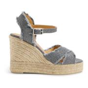 Bromelia metallic-linen espadriller med ankelrem med side metal spænde...