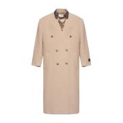 Beige Oversize Dobbeltbrystet Frakke