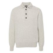 Grå Strikket Polo Sweater