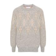 Grå Jacquard Sweater Raglan Ærmer