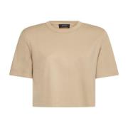 Khaki Bomuld Cropped T-shirt med Polstrede Skuldre