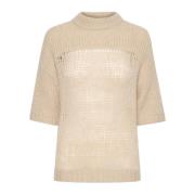 Fjer Beige Melange Strikbluse