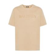 Beige Jersey Broderet Logo Crew Neck