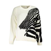 Elegant hvid sweater med kontrastdetaljer