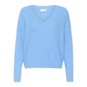 Blå Stribet Strik Pullover Sweater