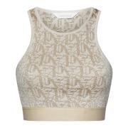 Beige Strik Crop Top med Monogram