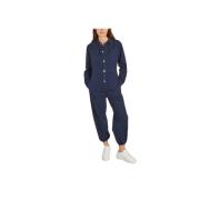 Denim Jumpsuit med Lommer og Elastik