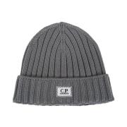 Grå Uld Beanie med Broderi