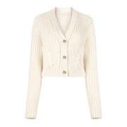 Beige V-Neck Strik Cardigan