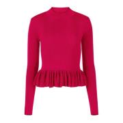 Ruffle Peplum Sweater i Pink