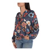 Blomstret Flowy Bluse - V-Hals