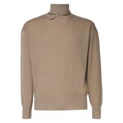 Beige Højhalset Sweater Elastiske Manchetter