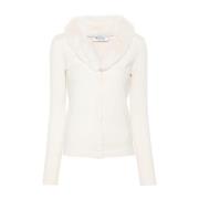 Beige Strik Cardigan med Faux-Fur Krave