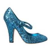 Blå Sequin Mary Jane Pumps