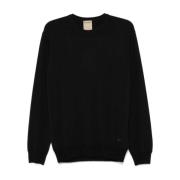 Sort Ribstrikket Crew Neck Sweater