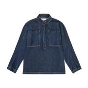 Denim Oversized Skjorte med Lommer