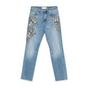 Klar Blå Blomstret Slim Fit Jeans