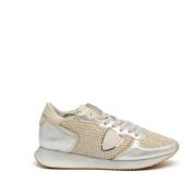 Beige Stof Sneakers med Sølv Detaljer