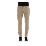 Beige Slim-Fit Cotton Trousers