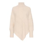 Turtleneck Poncho Strik Oat Melange