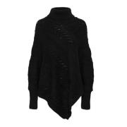 Sort Turtleneck Poncho Sweater