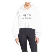 Broderet Crop Hoodie Hvid