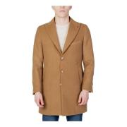 Beige V-Neck Button Coat med Reverskrave