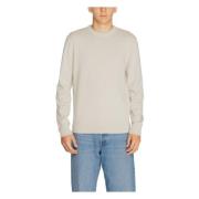 Beige Strik Rund Hals Sweater Mænd