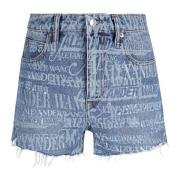 Vintage Denim Logo Print High Waisted Shorts