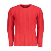 Rød Crew Neck Sweater med Kontrastdetaljer