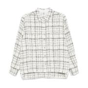 Beige Tweed Plaid Skjorte