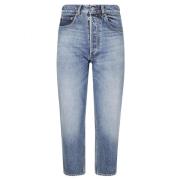 Korte Straight Leg Jeans med Lommer