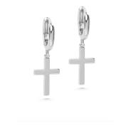 Womens Small Cross Earrings in Silver