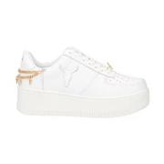 Hvid Guld Læder Platform Sneakers