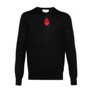 Sort Uldbluse med Skull Broderi