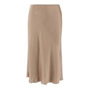 Silkesatin midi nederdel beige