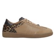 Kvinders Lysebrune Leopard Print Sneakers lavet af Italiensk Ægte Læde...