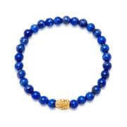 Mens Wristband with Blue Lapis and Gold Skull